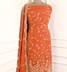 Organza Rust Unstitched Suit