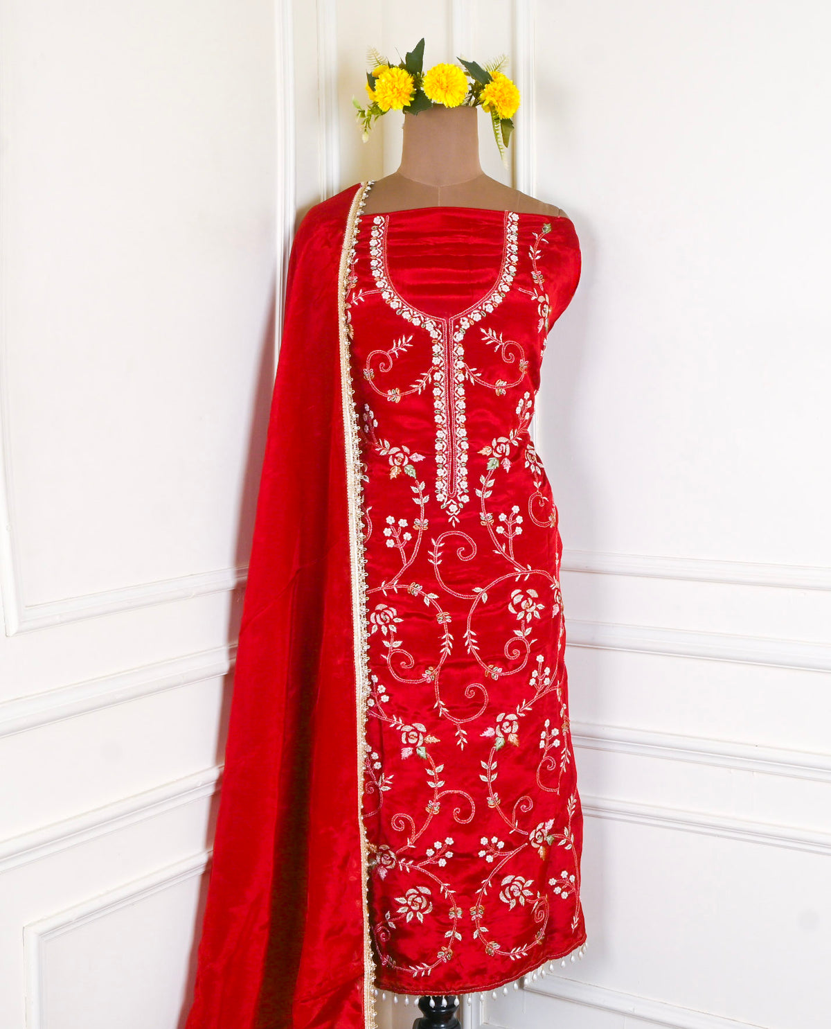 Crepe Maroon Unstitched Suit