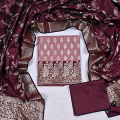 Banarasi Silk Pink Unstitched Suit