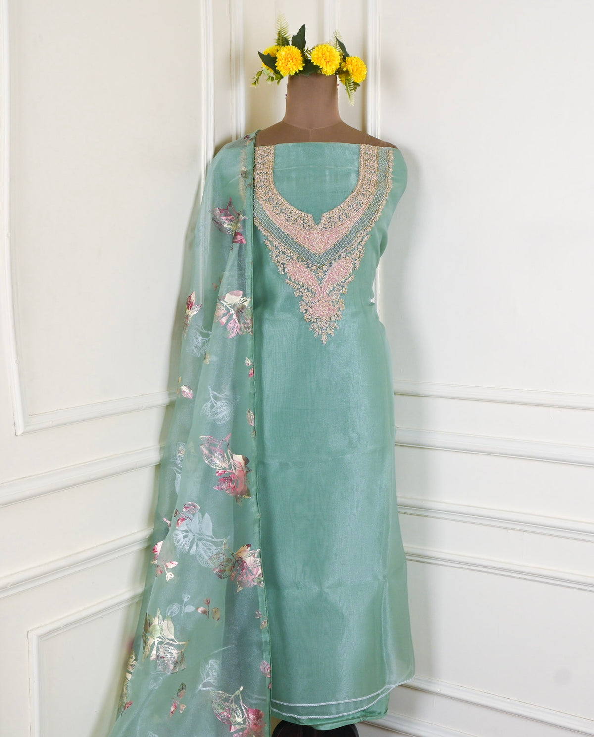 Glass Pista Green Unstitched Suit