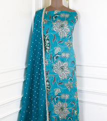Organza Ferozi Unstitched Suit