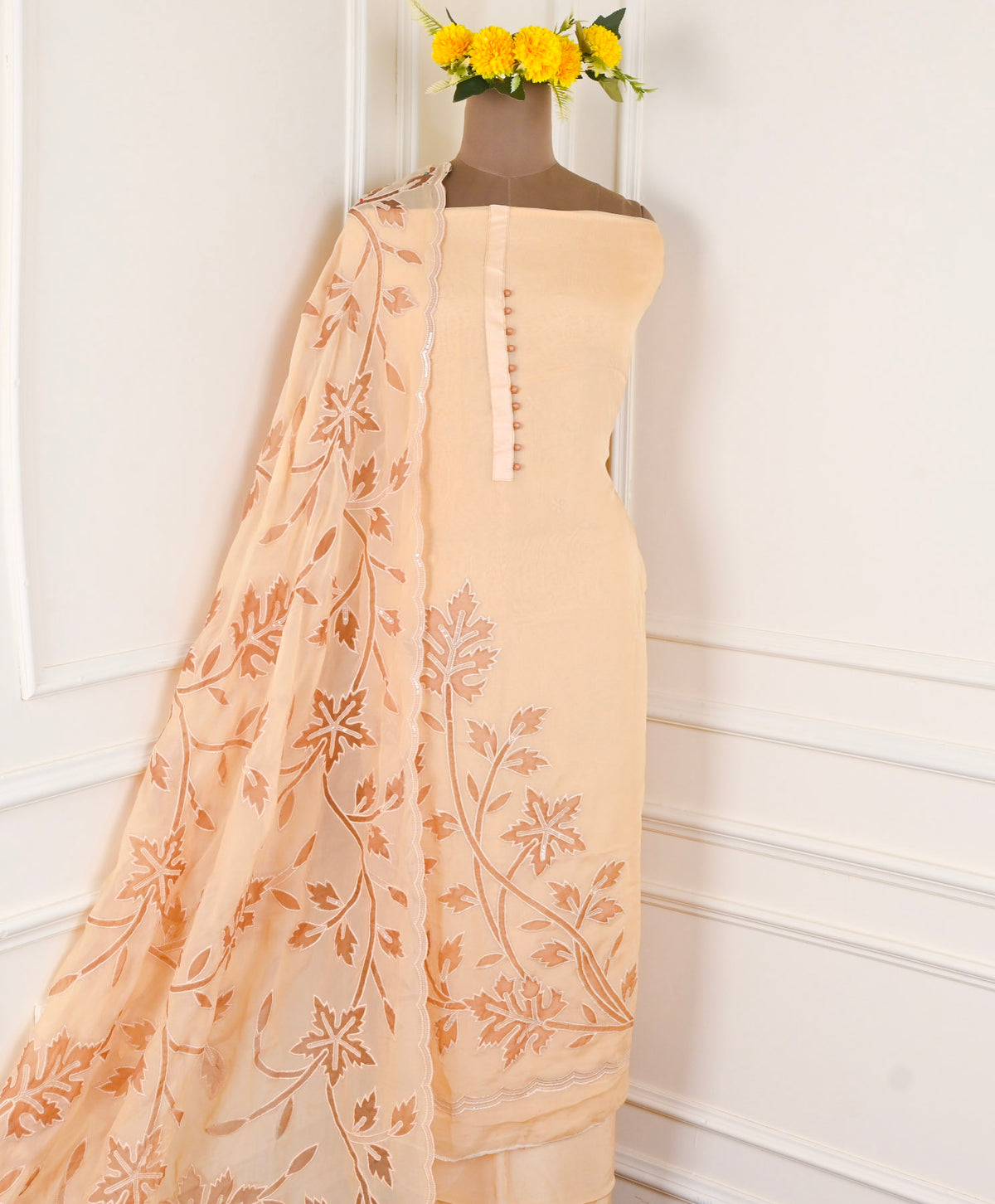 Organza Beige Unstitched Suit