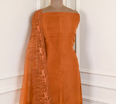 Organza Brown Unstitched Suit