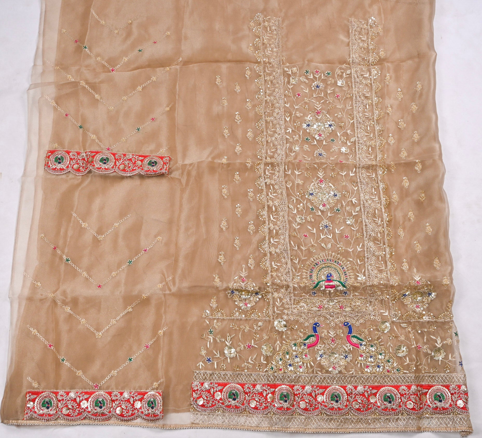 Glass Shimmer Beige Unstitched Suit