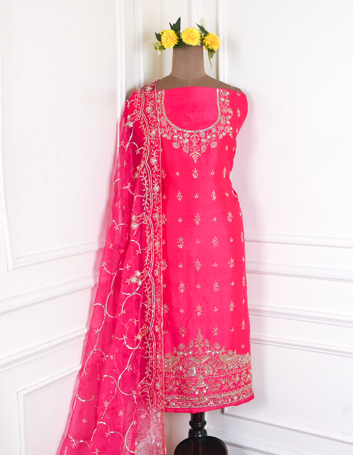 Khadi Magenta Unstitched Suit