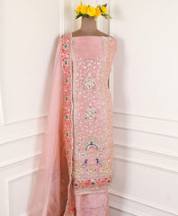 Glass Shimmer Baby Pink Unstitched Suit