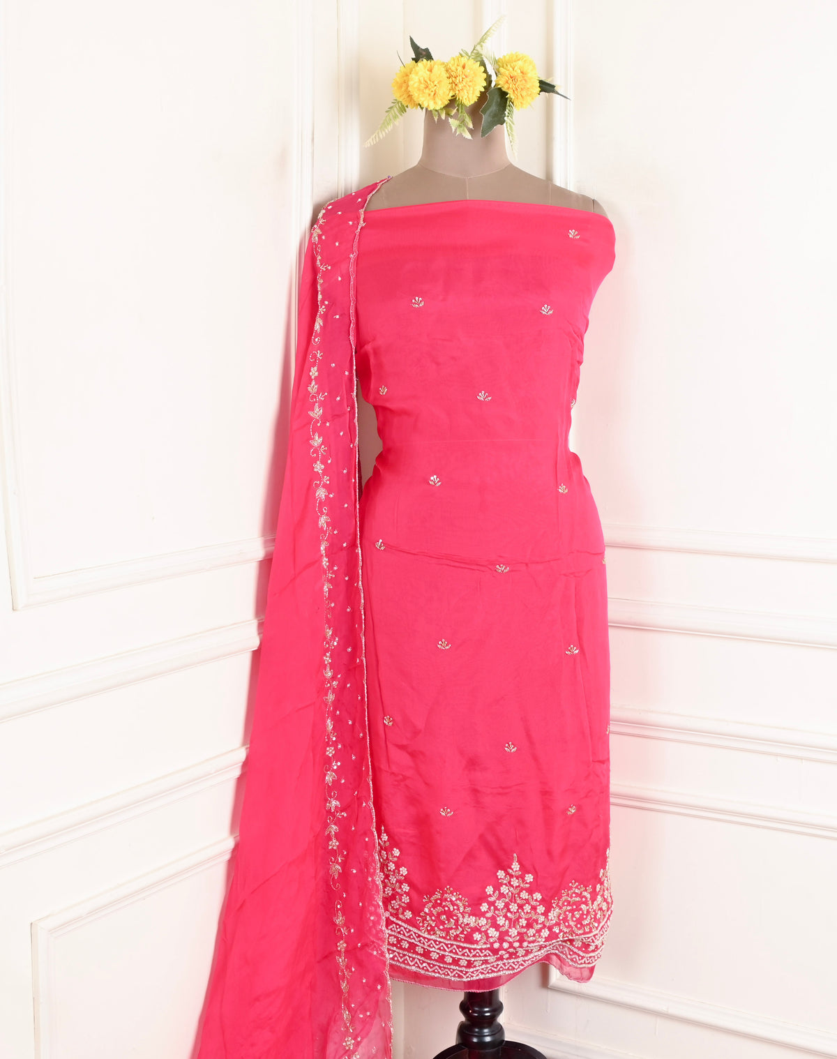 Organza Pink Unstitched Suit