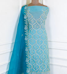 Glass Tissue Ferozi Unstitched Lehenga Suit