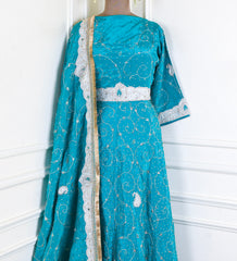 Crepe Ferozi Peplum Lehenga Suit