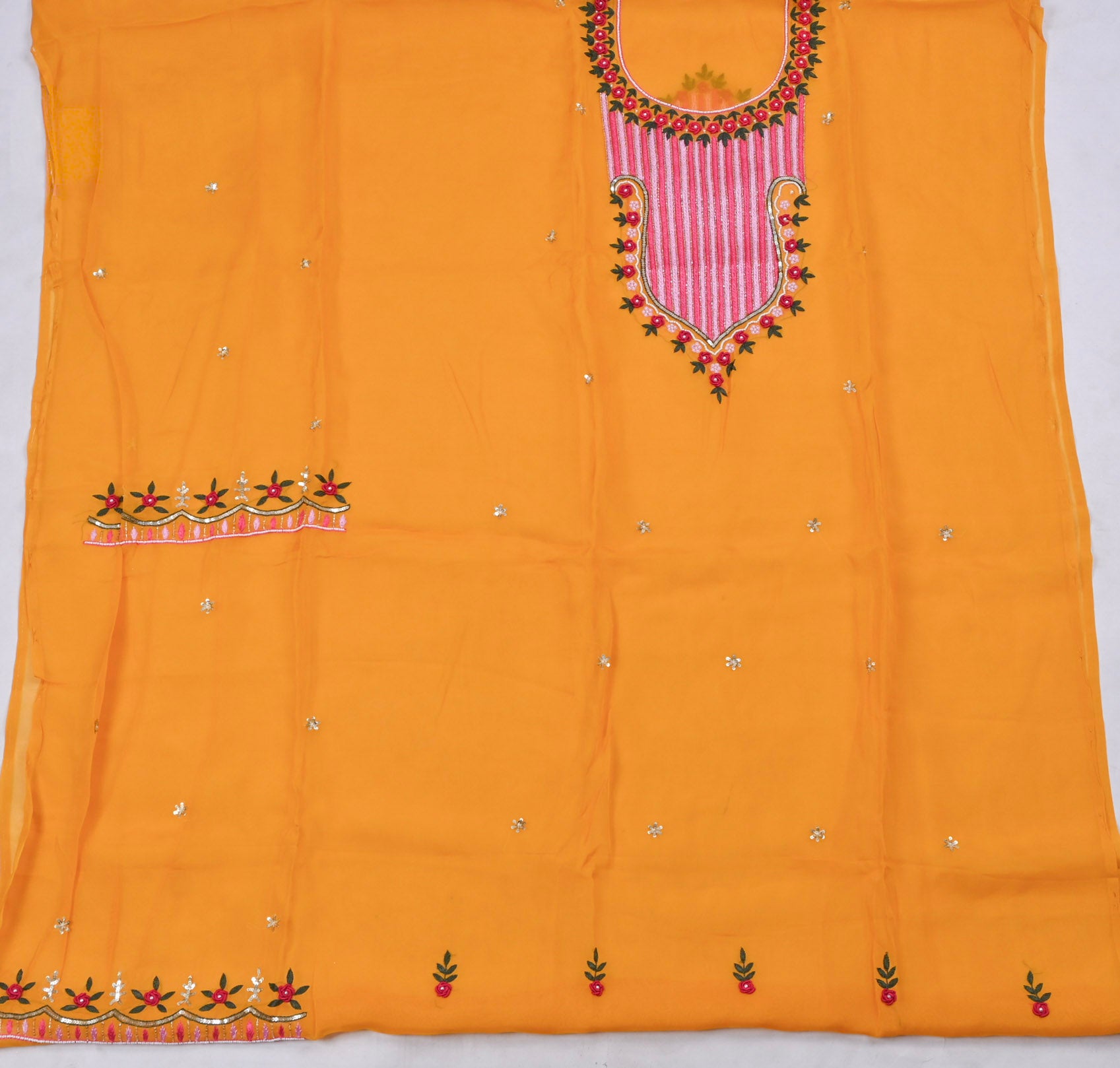 Organza Yellow Mustard Unstitched Suit