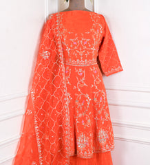 Crepe Orange Peplum Lehenga Suit