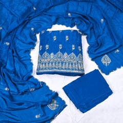 Crepe Blue Semi-Stitched Anarkali Suit