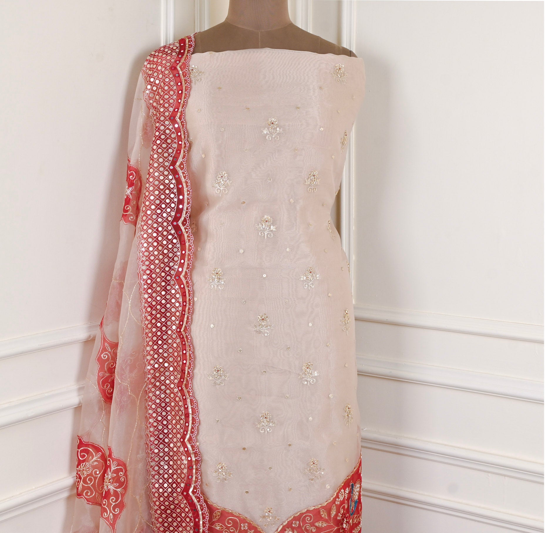 Glass Shimmer Beige Unstitched Suit