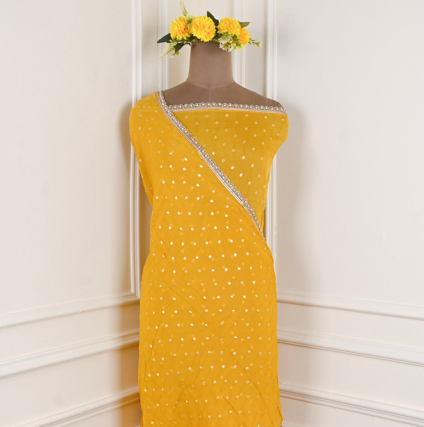 Silk Yellow Unstitched Suit