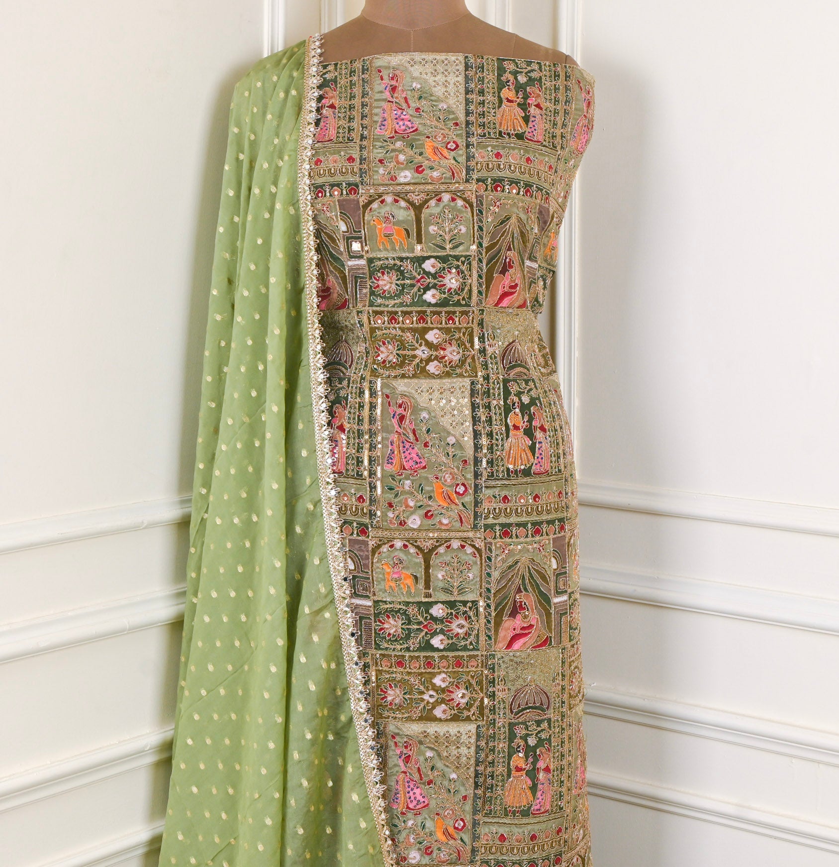 Crepe Green Unstitched Suit