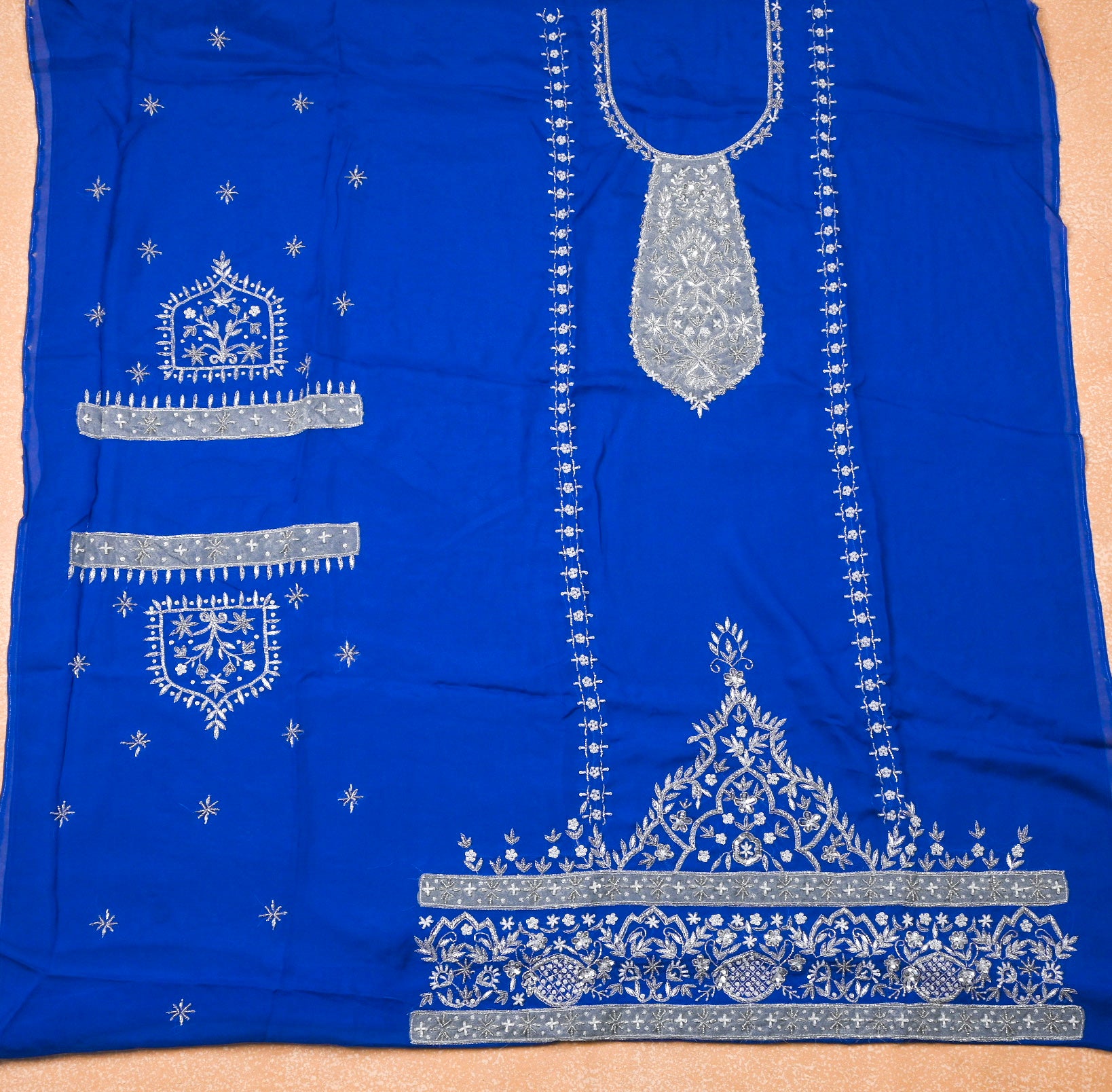 Organza Blue Unstitched Suit