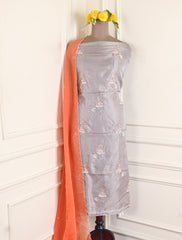 Twill Organza Orange Unstitched Suit