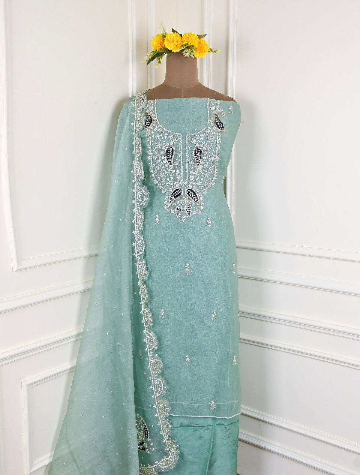Shimmer Sea Green Unstitched Suit