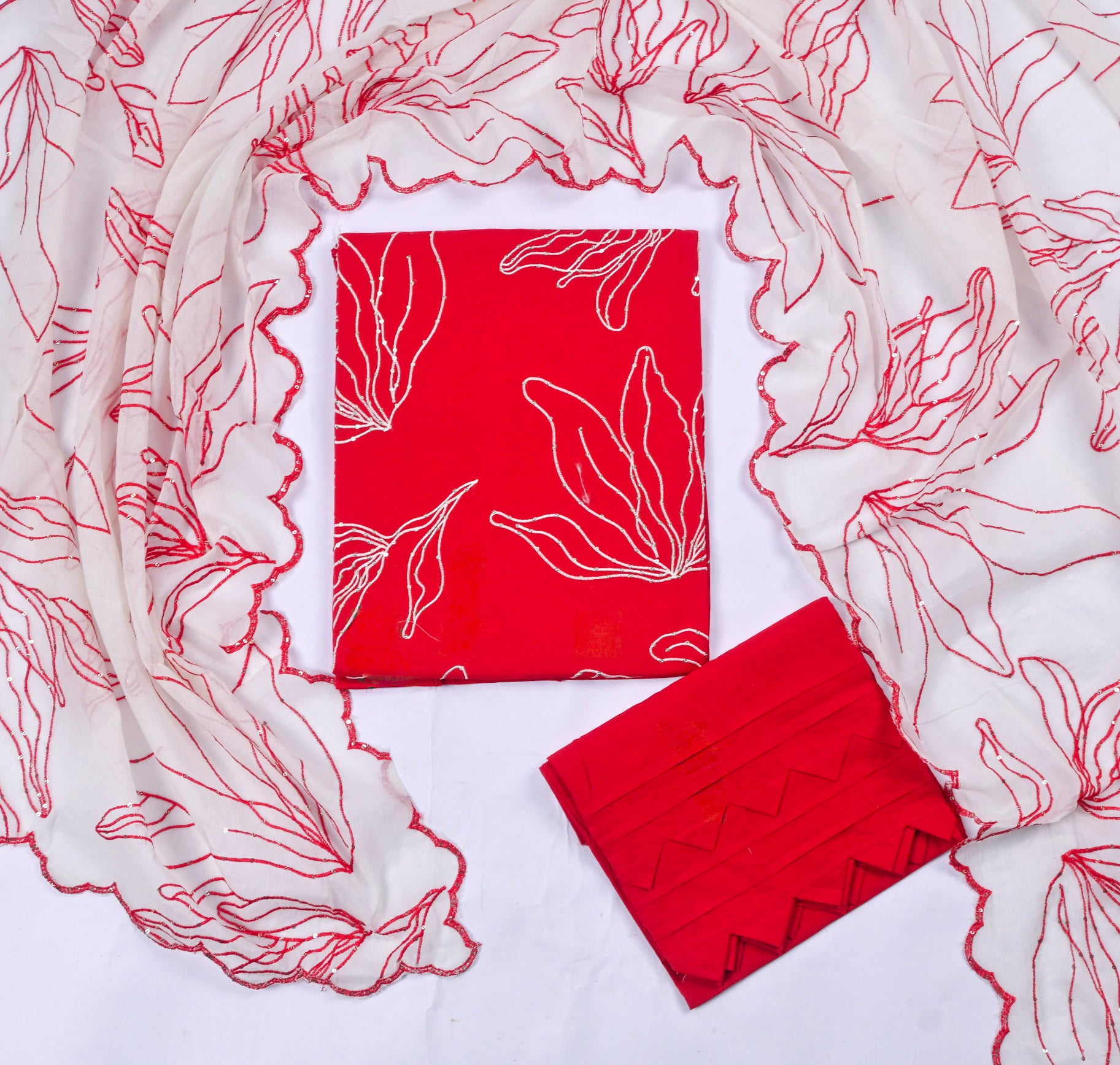 Cotton Red Unstitched Suit