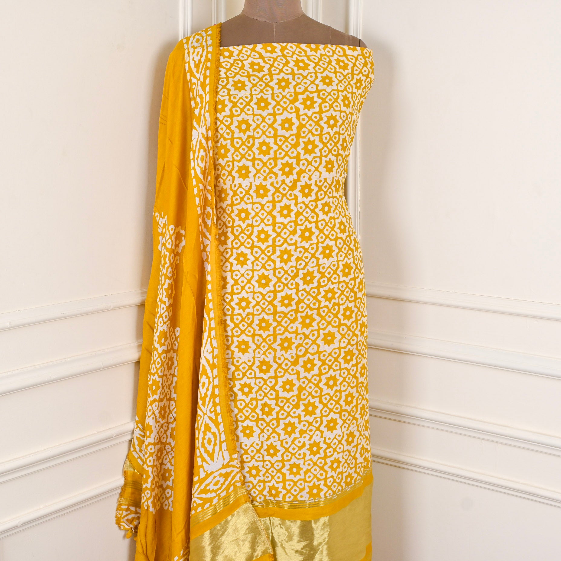 Cotton Yellow Unstitched Suit