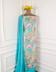 Banarasi Silk Sky Blue Unstitched Suit