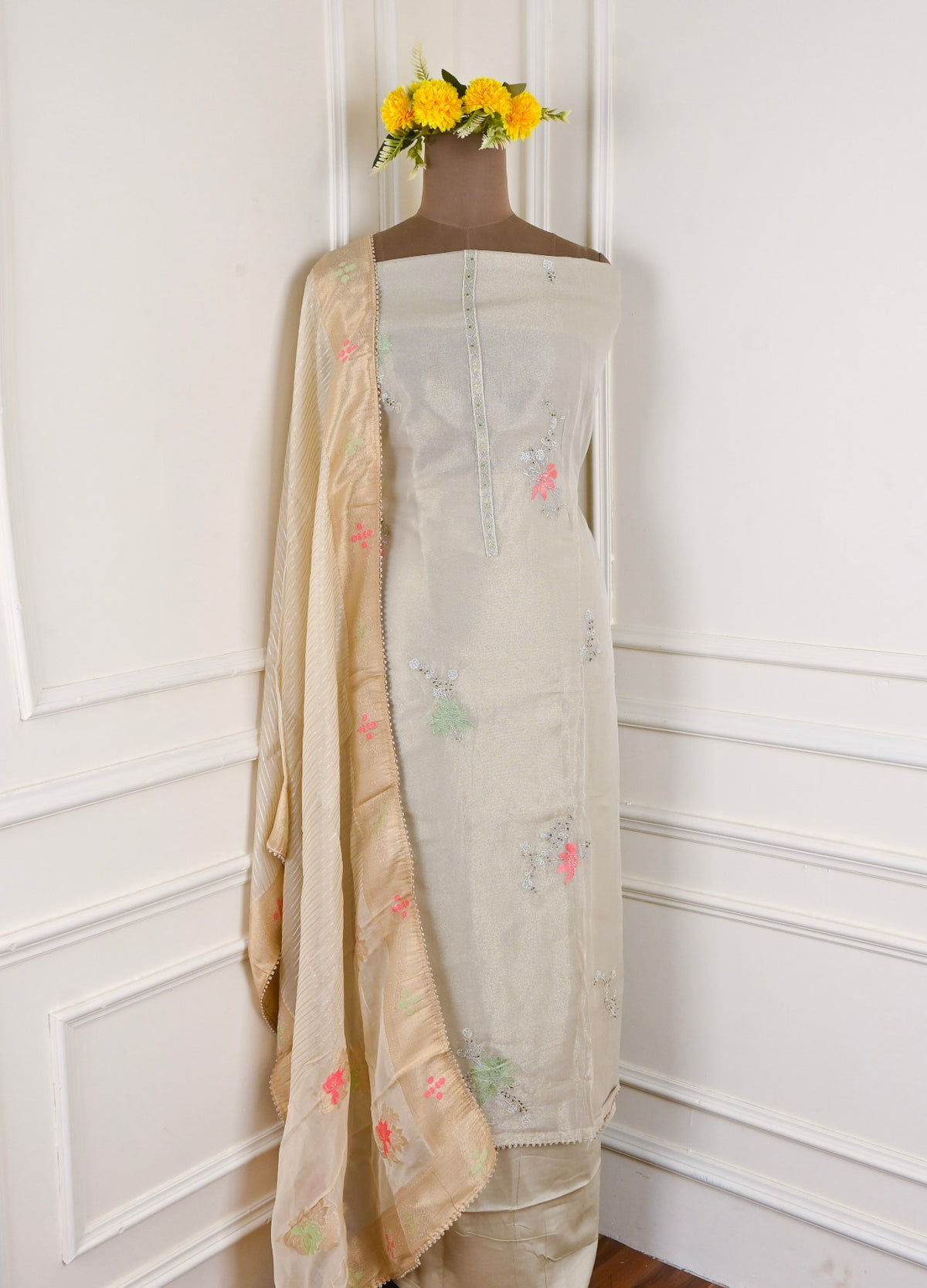 Shimmer Beige Unstitched Suit