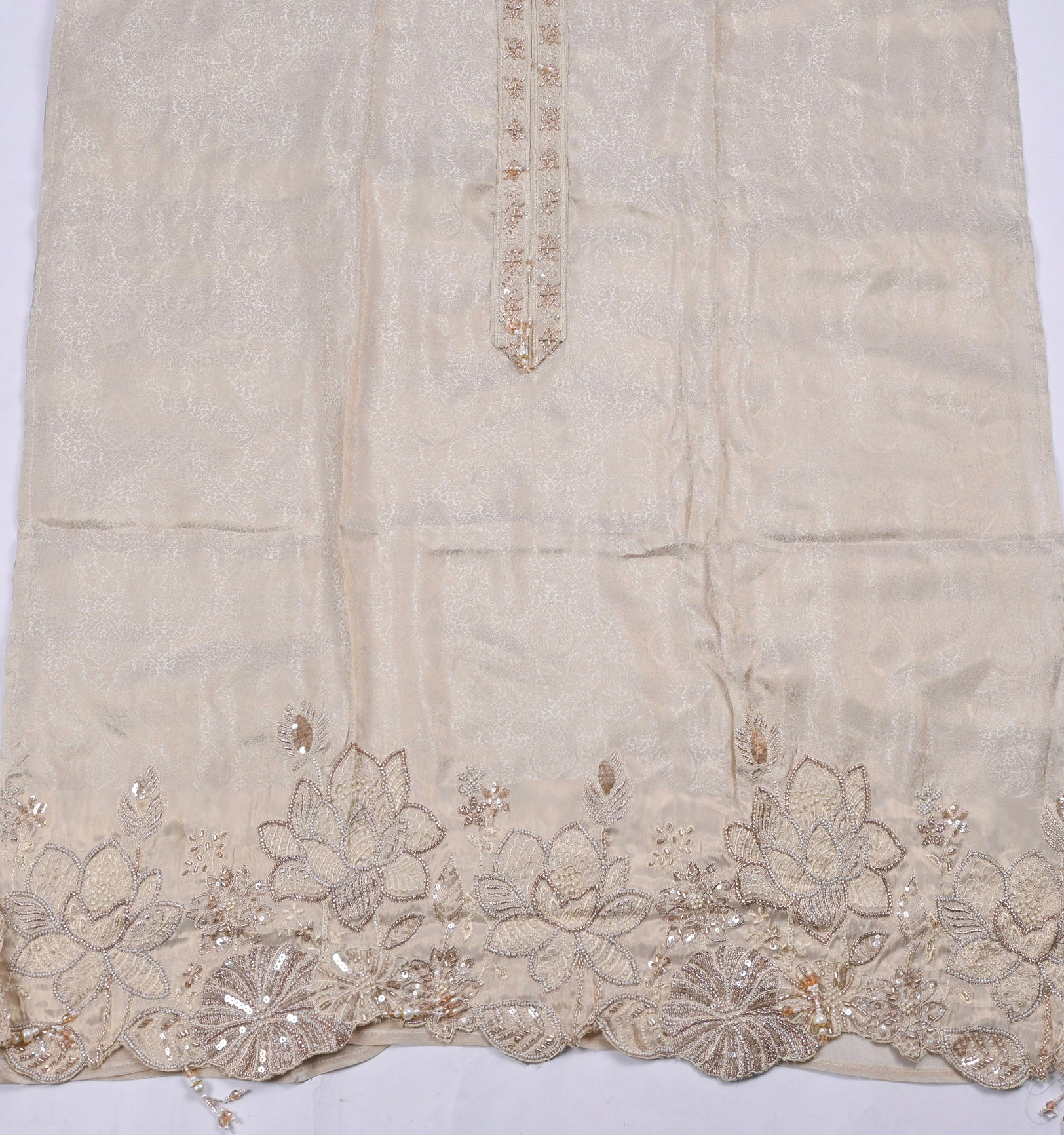 Banarasi Silk Beige Unstitched Suit