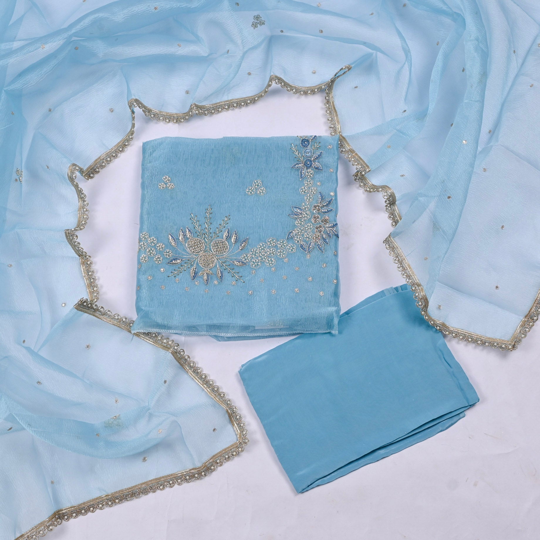 Crush Sky Blue Unstitched Suit