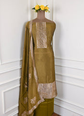 Banarasi Silk Mehandi Unstitched Suit