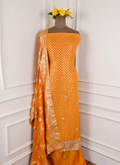 Banarasi Silk Yellow Unstitched Suit