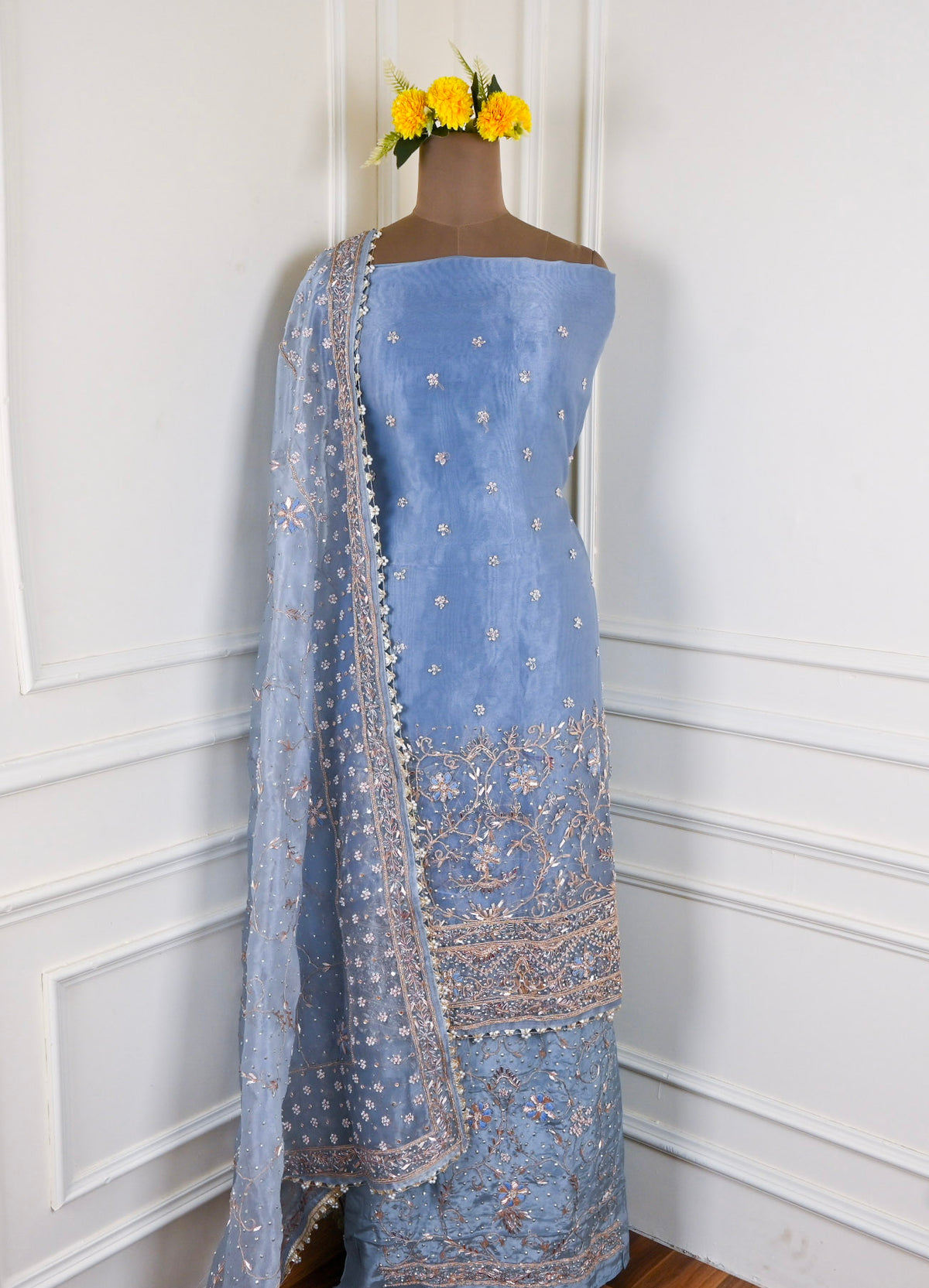 Glass Shimmer Powder Blue Unstitched Suit