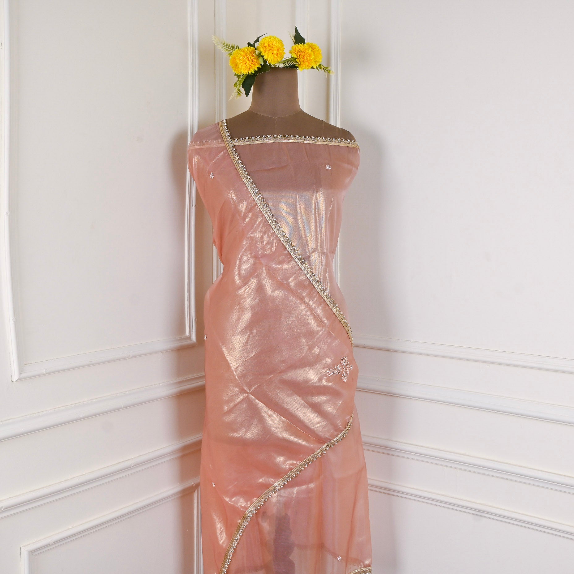 Sasha Silk Peach Unstitched Suit
