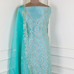 Glass Organza Sky Blue Unstitched Suit