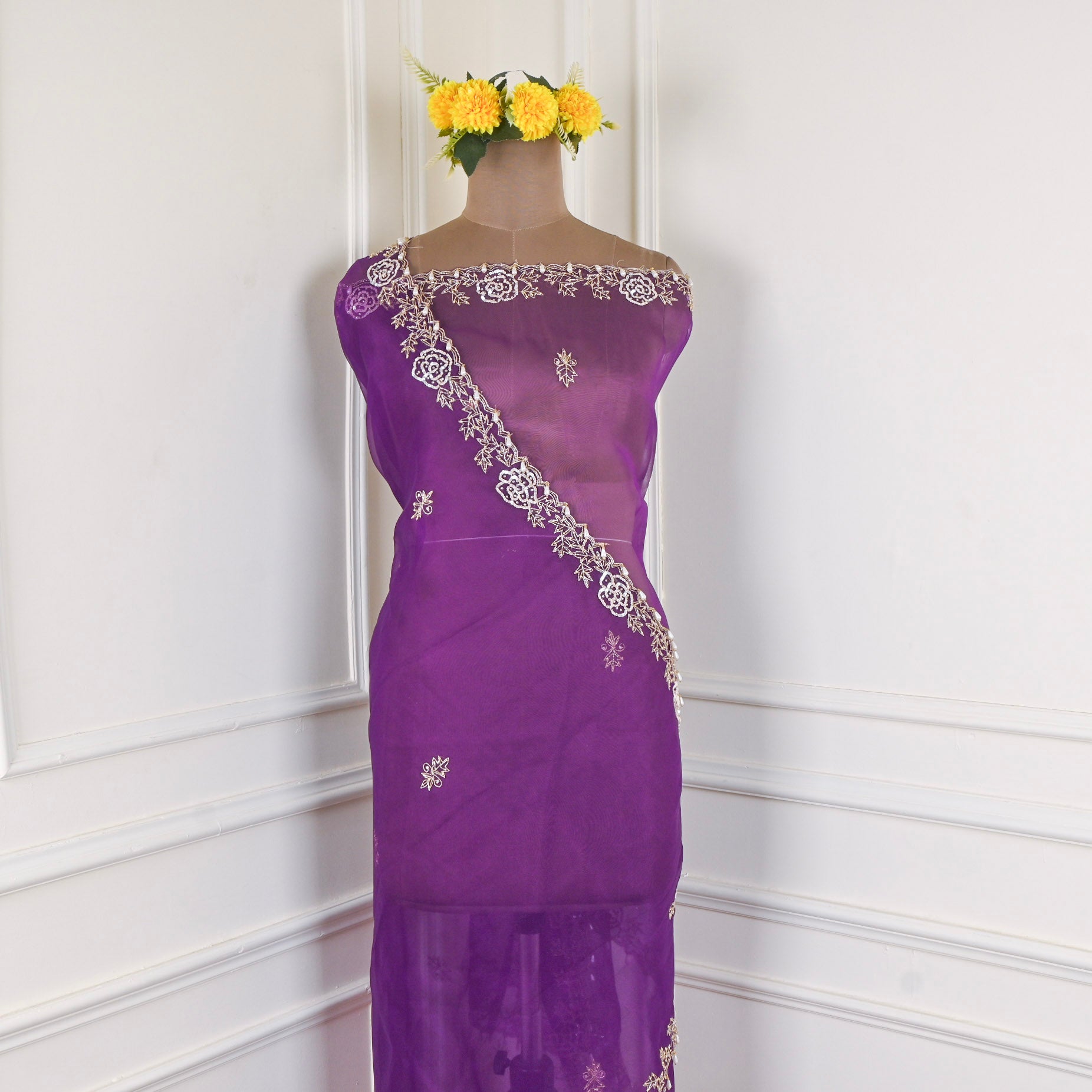 Glass Organza Mehandi Unstitched Suit