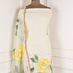 Organza White Unstitched Suit
