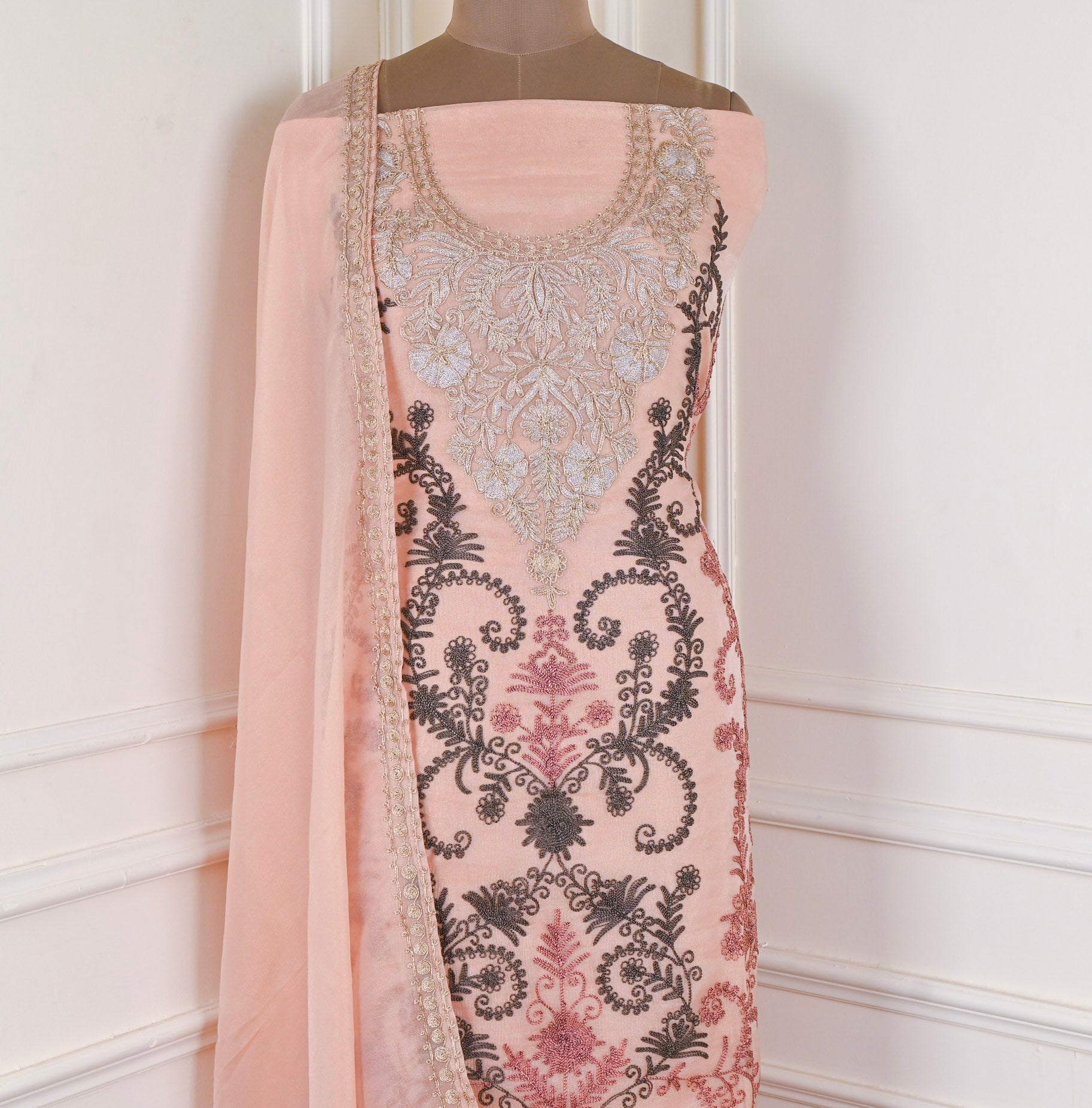 Crush Shimmer Peach Unstitched Suit