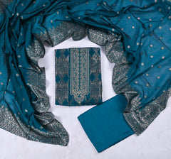 Banarasi Silk Blue Unstitched Suit