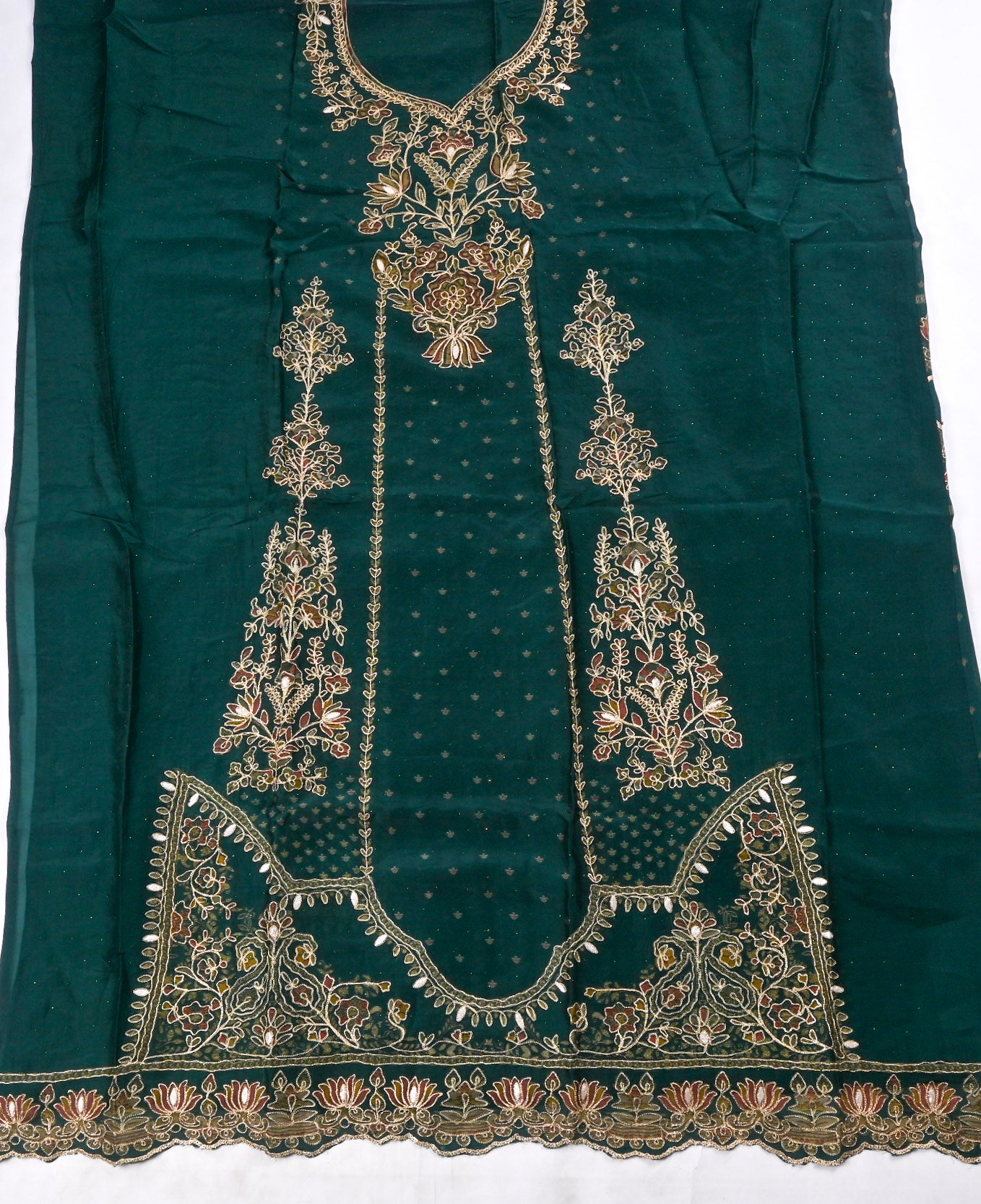 Organza Green Unstitched Suit