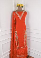 Organza Orange Unstitched Suit