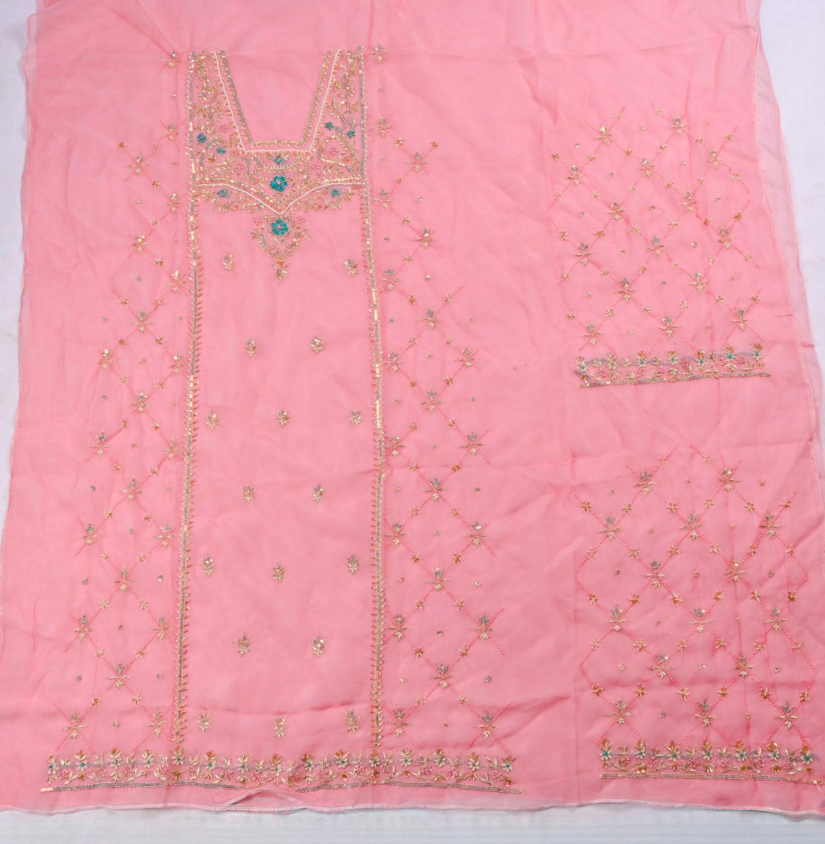 Organza Pink Unstitched Suit