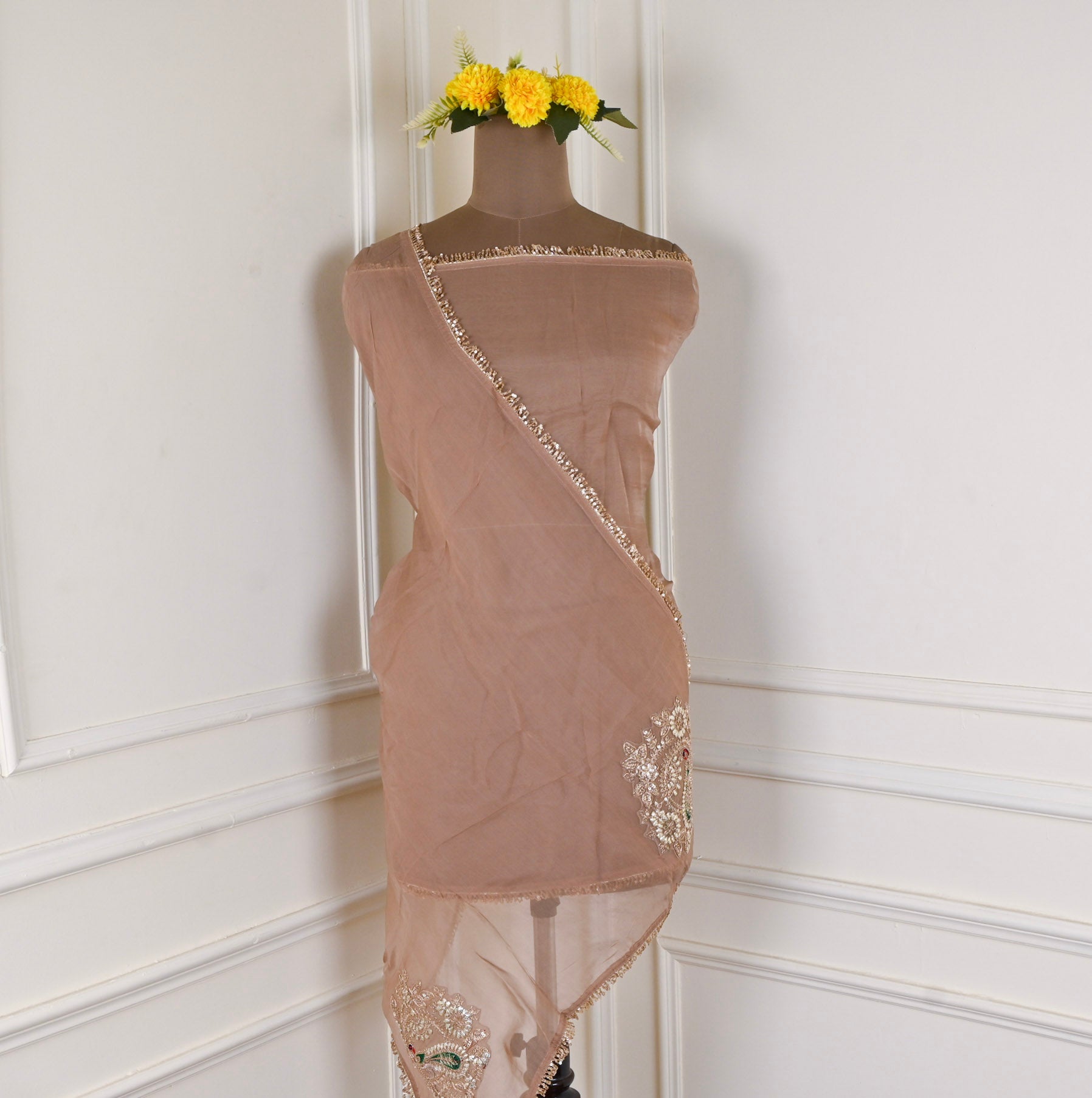 Banarasi Brown Unstitched Suit