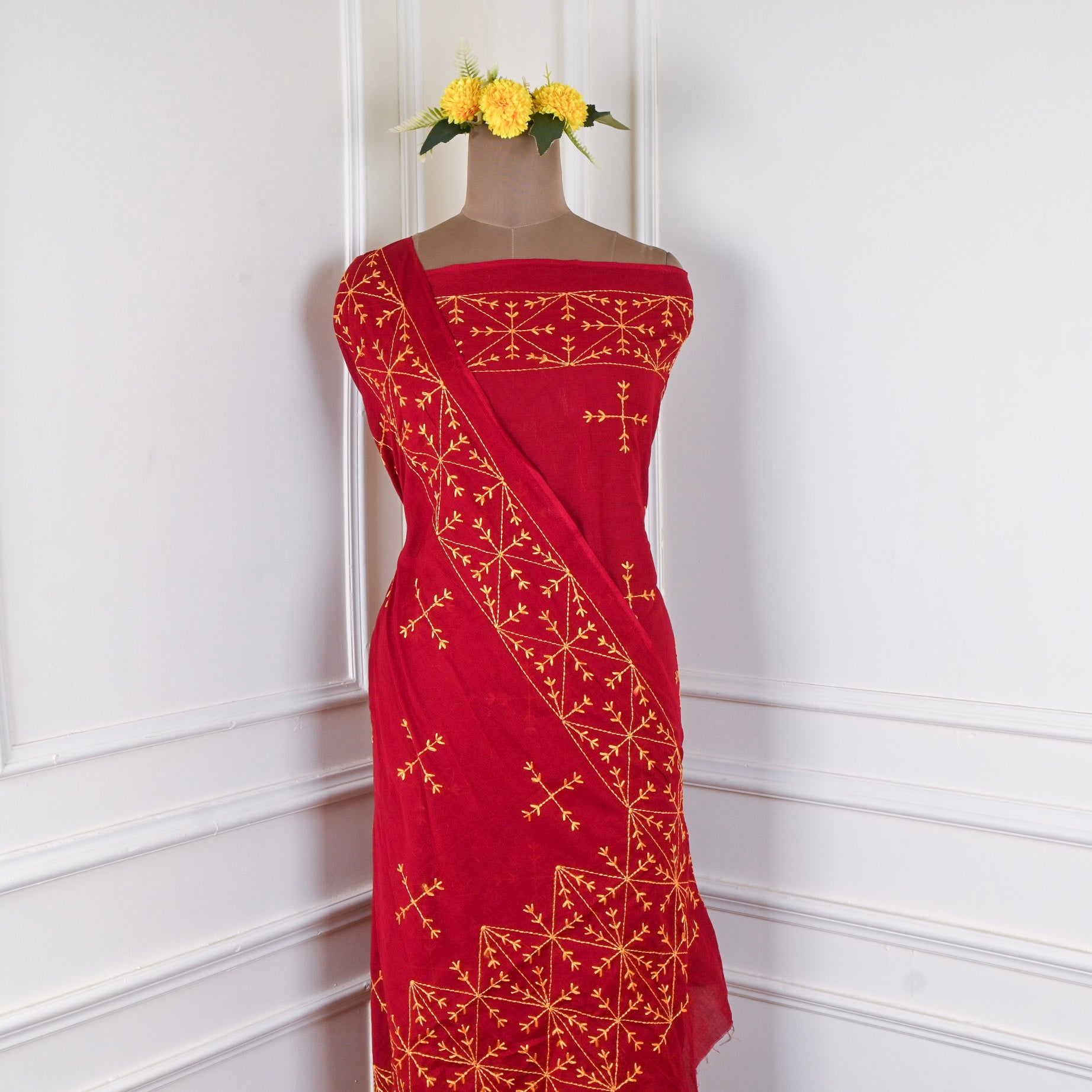 Mul Mul Maroon Phulkari Suit