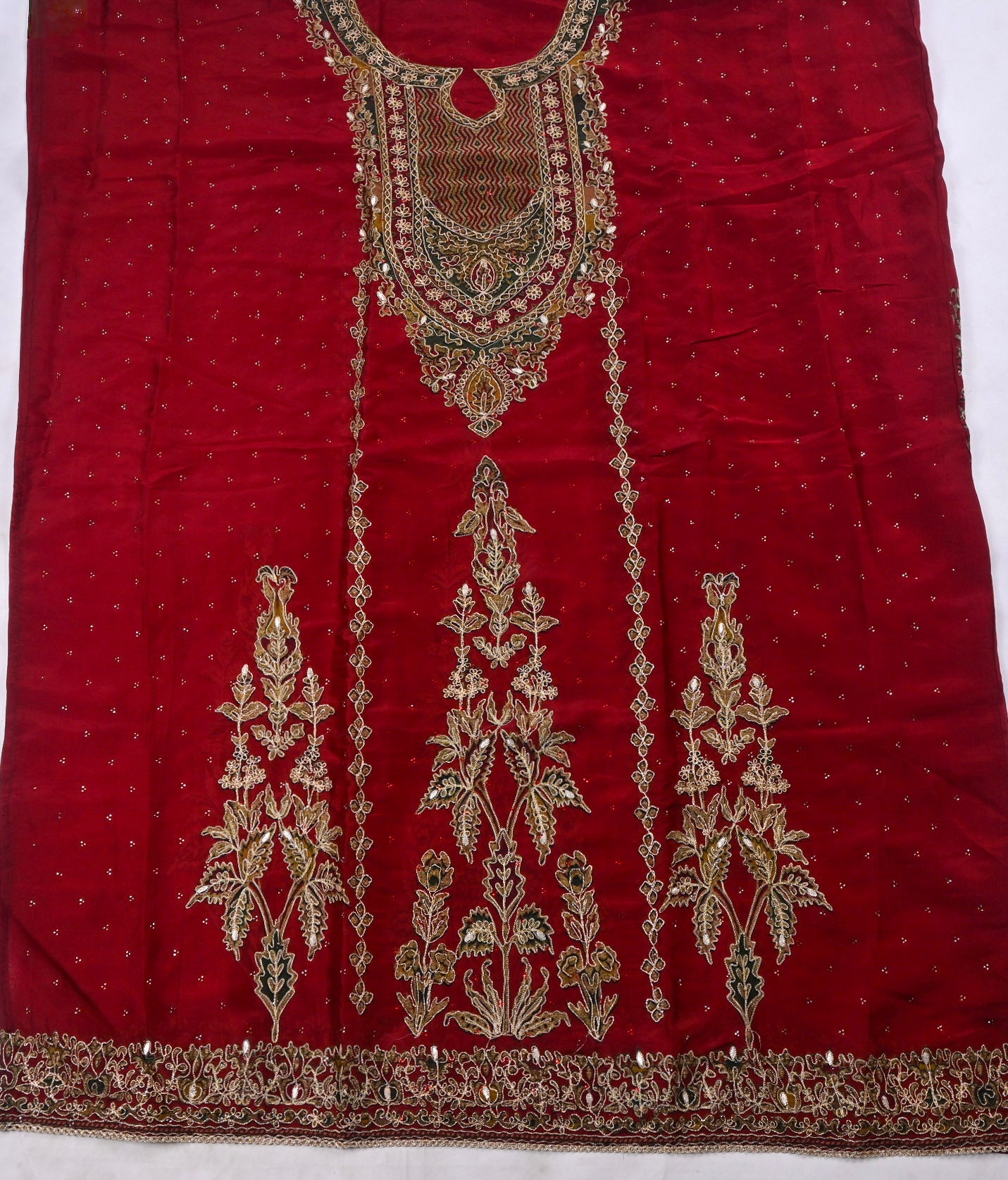 Organza Maroon Unstitched Suit