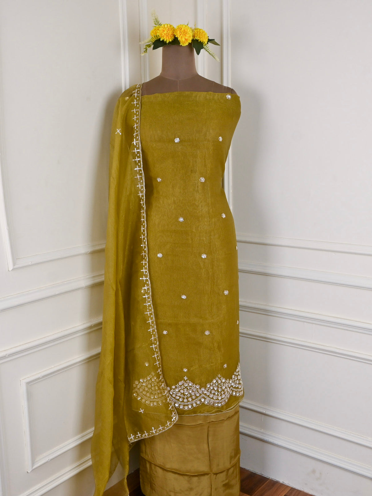 Crush Mehandi Unstitched Suit