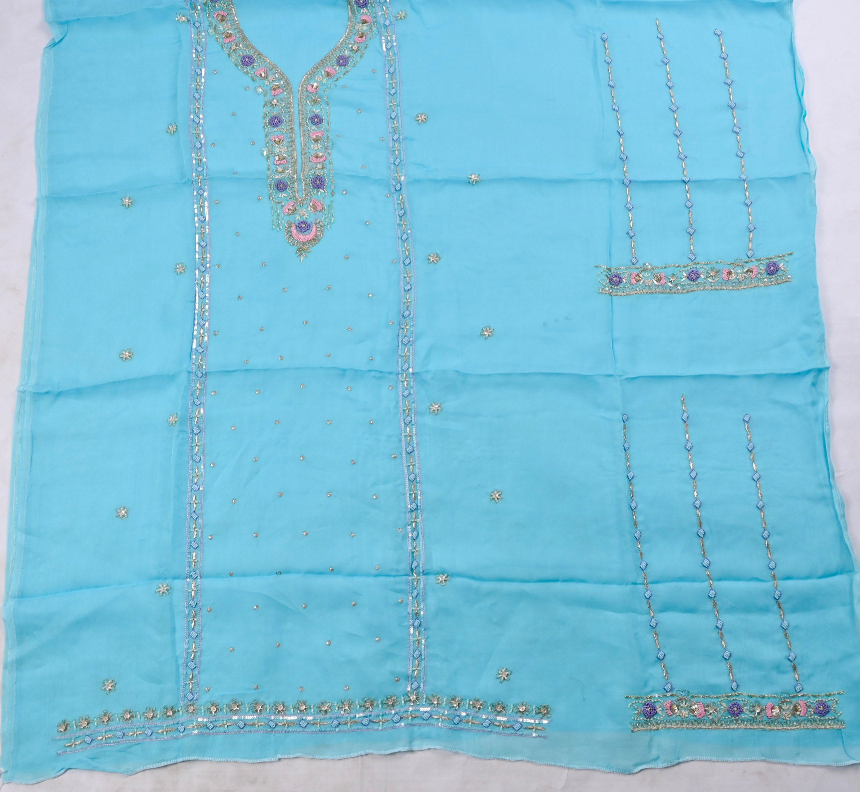 Satin Silk Sky Blue Unstitched Suit