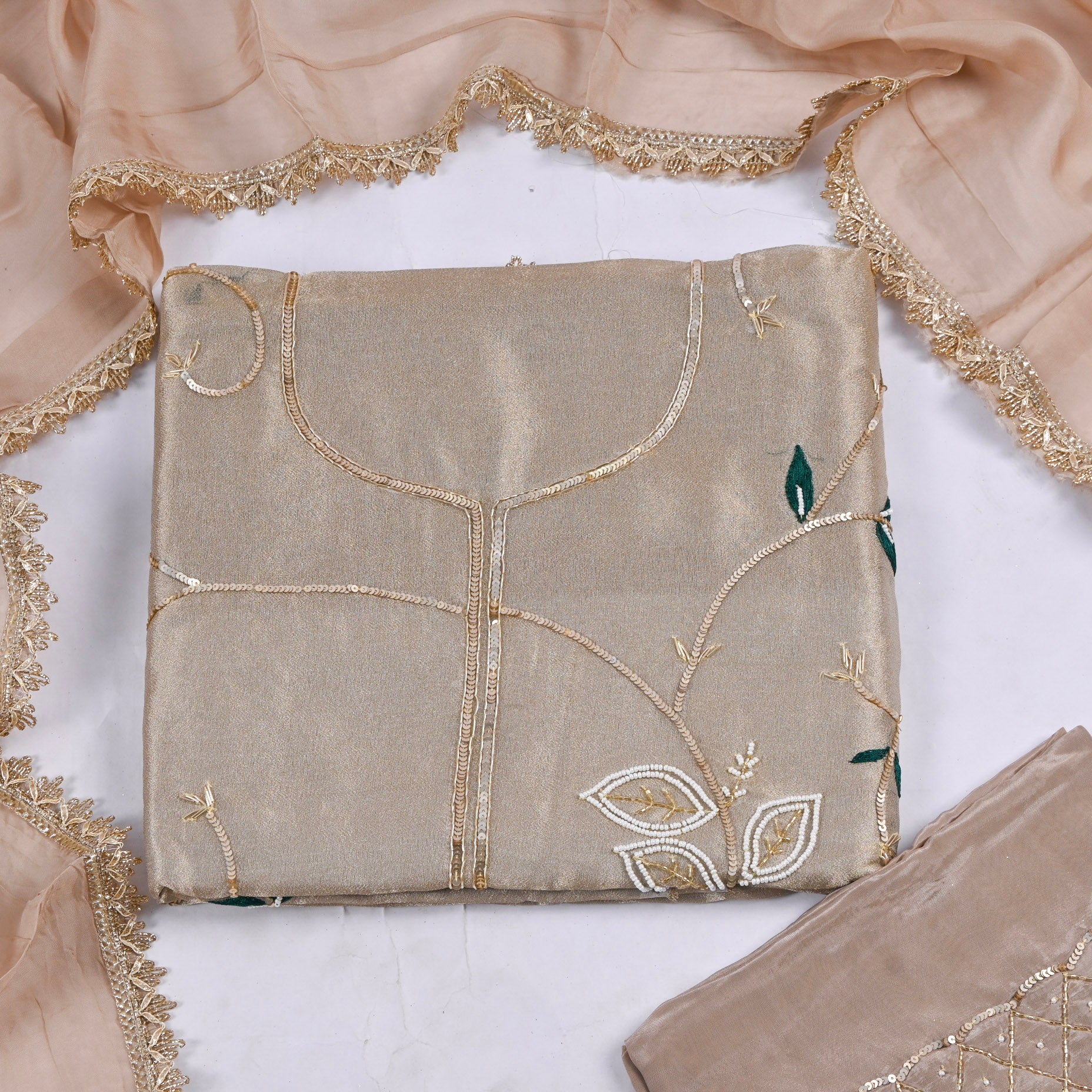 Shimmer Beige Unstitched Suit