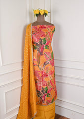 Banarasi Silk Yellow Mustard Unstitched Suit