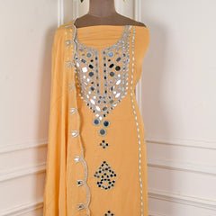 Glass Organza Yellow Unstitched Suit