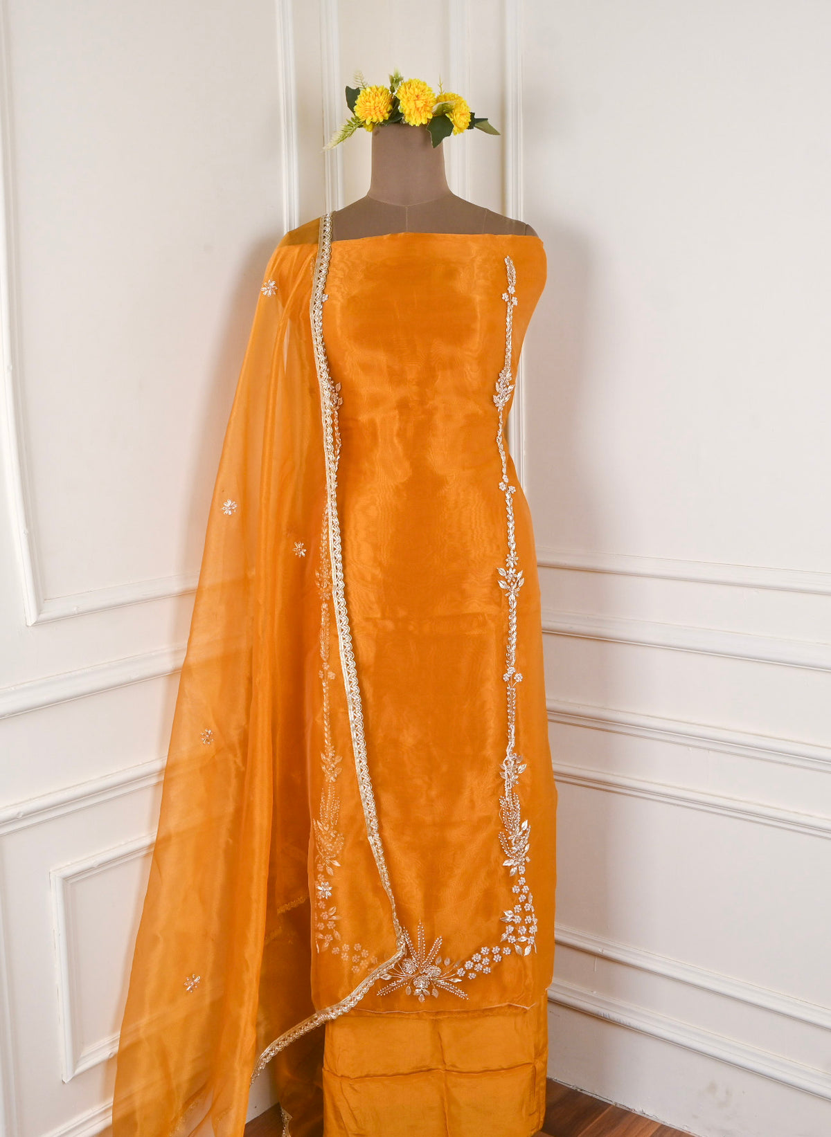 Mustard Glass Shimmer Unstitched Suit