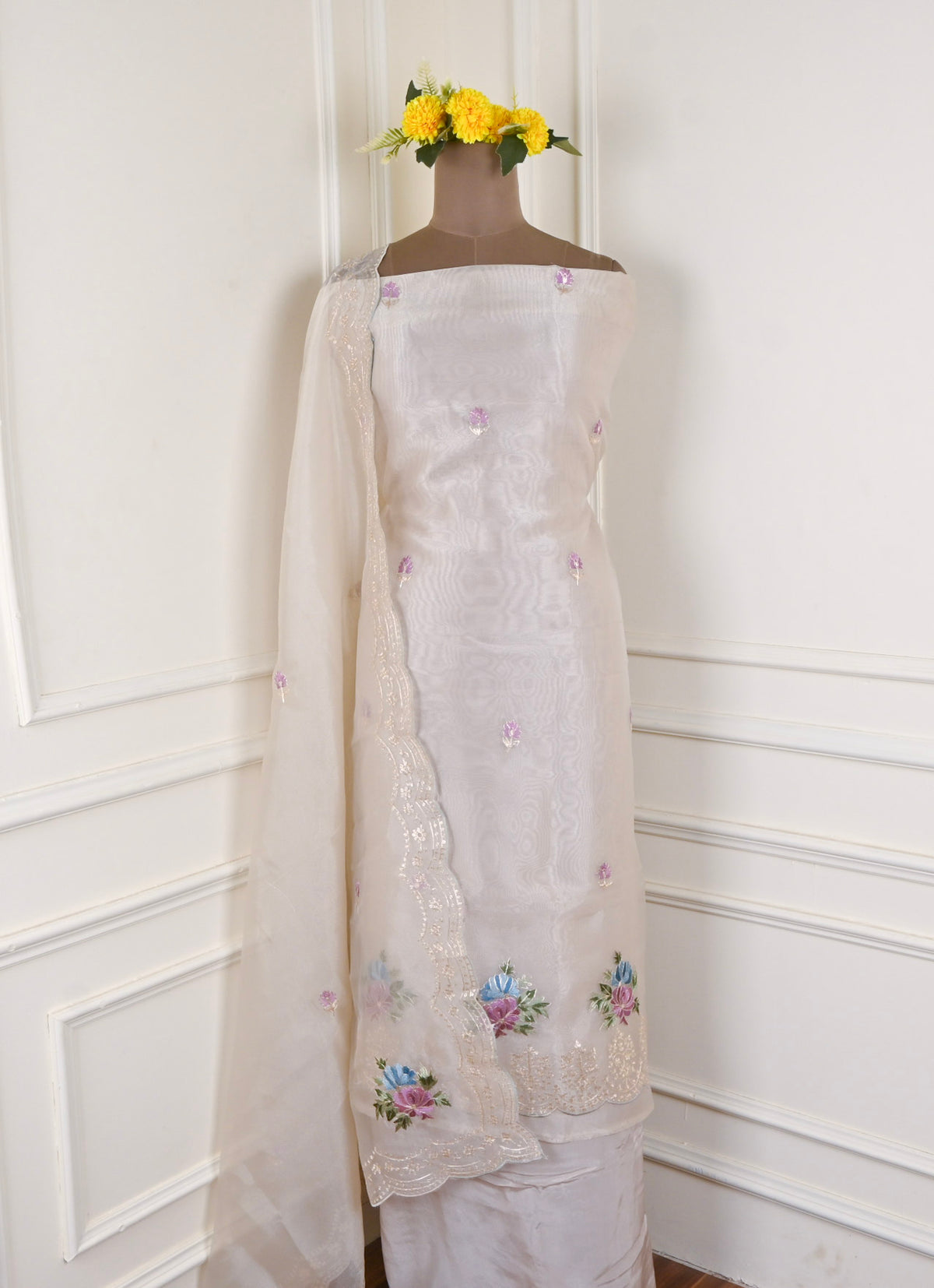 Glass Shimmer Off-White Unstitched Suit